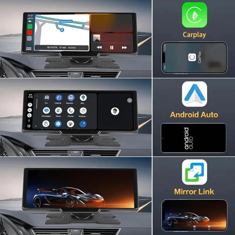 Carplay Scherm met Dashcam 10,26 Inch Touchscreen GPS Bluetooth WiFi Handsfree Spraakbediening Auto Multimedia
