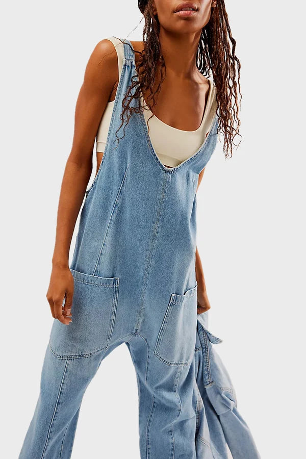 Jumpsuit voor Vrouw Blauw Denim Elegant Model