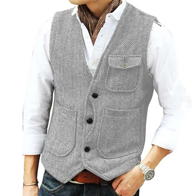 Heren Gilet Kasjmier Look Elegant Enkel Sluiting