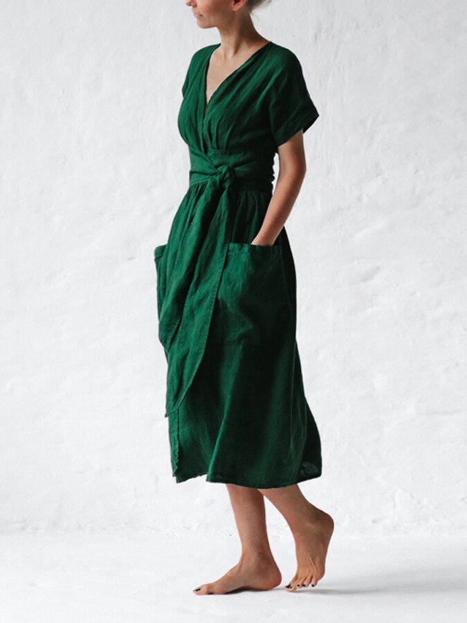 Linnen Jurk met Vetersluiting Elegant Zomer Jurk