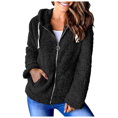 Dames Fleece Hoodie Zwart met Rits Zakken en Capuchon