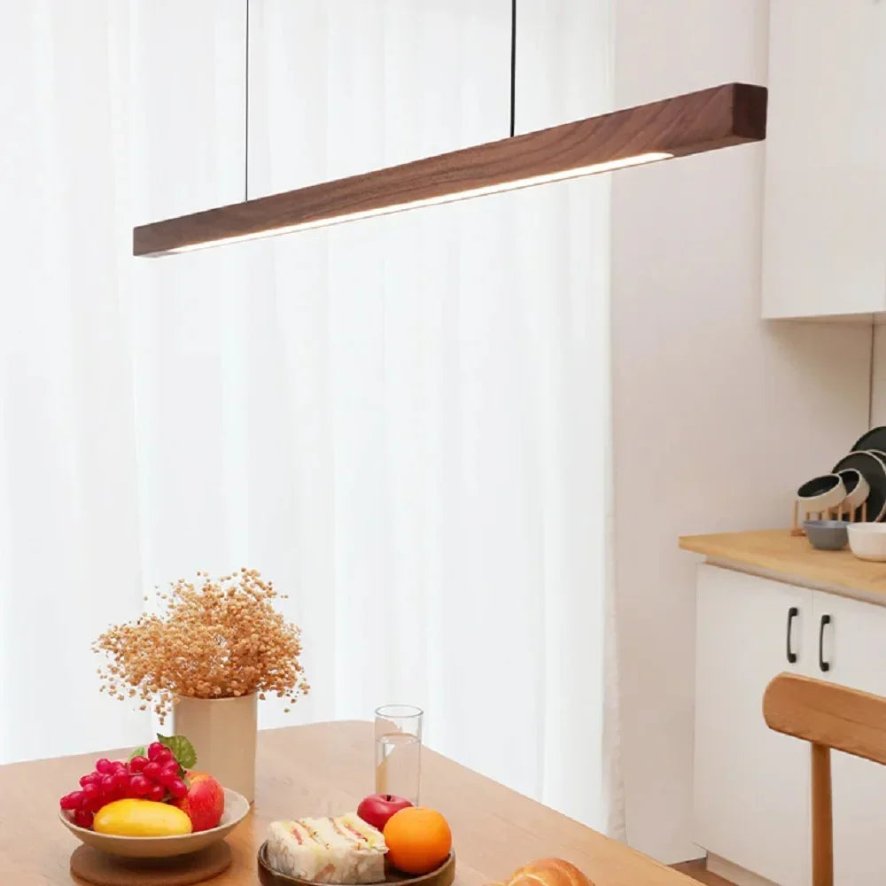 Hanglamp Hout LED Lineair Dimbaar 80cm 120cm 150cm Eettafel Keuken Woonkamer