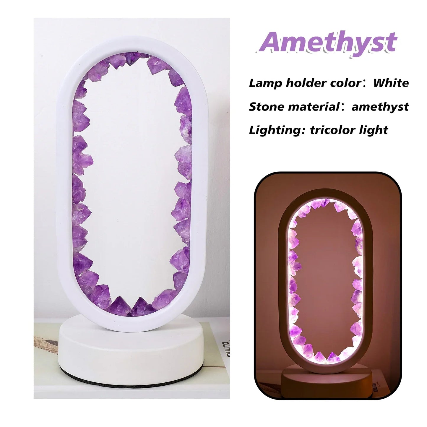 Tafellamp Amethist Handgemaakt Natuurkristal LED E14 Paars Roze Sfeer Slaapkamer Meditatie Yoga Rustgevend Decoratie Innerlijke Rust