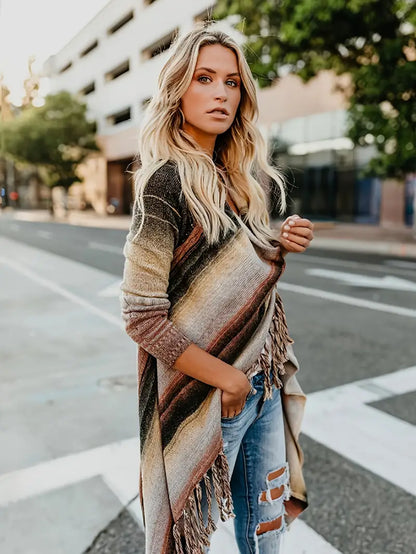 Dames Poncho Vest Gestreept Stijlvol - StudioMarella