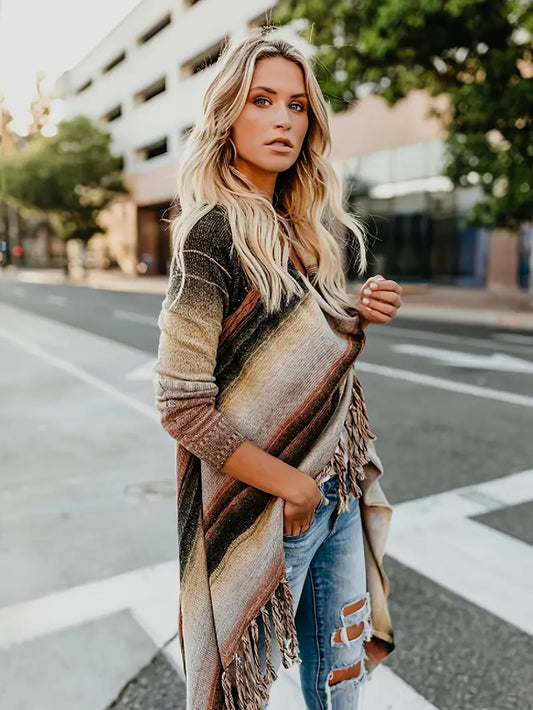Dames Poncho Vest Gestreept Stijlvol - StudioMarella