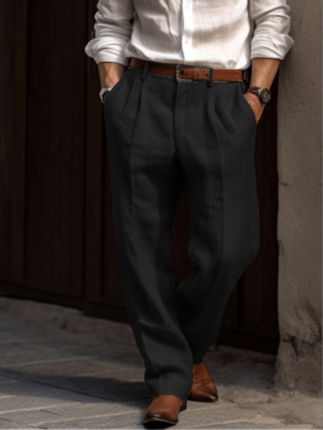 Heren Broek Comfortabele Dubbele Plooi Losse Zomerbroek