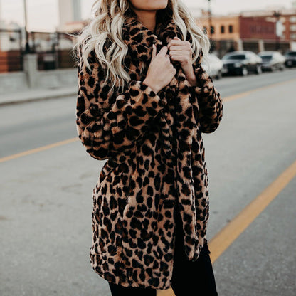 Dames Faux Fur Jas Leopard Print Luxe Blancha → Dames Faux Fur Jas Leopard Print Luxe Jas