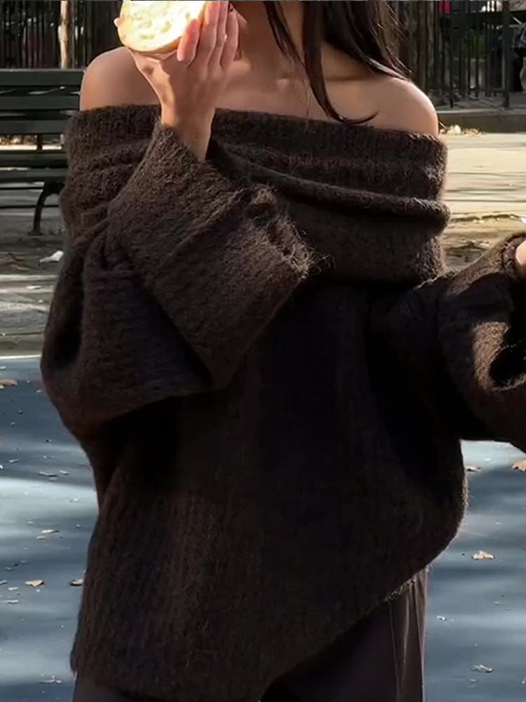 Dames Trui Off-shoulder Warme Gebreide Trui voor Vrouwen