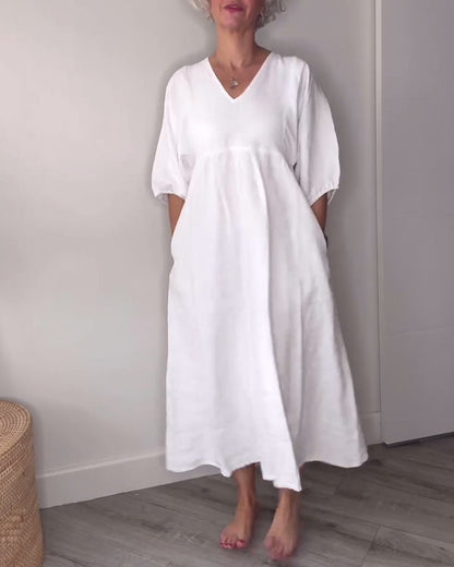 Vrouwelijke V-Hals Jurk Casual Stijl