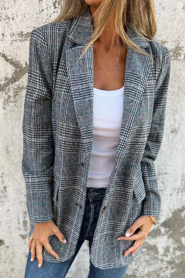 Dames Blazer Lange Mouw Geruit Stijlvol