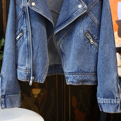 Dames Bikerjas Denim Met Ritsen en Stoere Streetwear Look