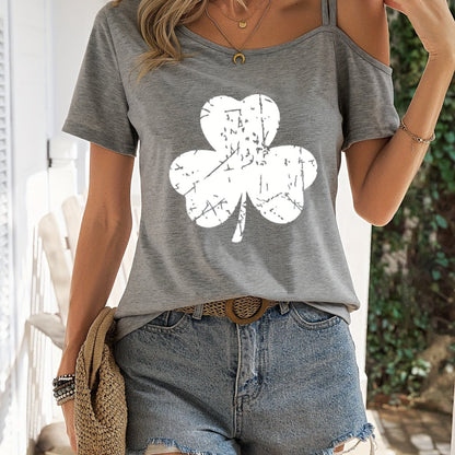Één Schouder T-Shirt voor Vrouw Zomerse Stijl