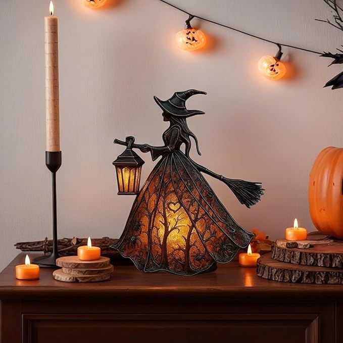 Halloween Decoratieve Lantaarn 30cm Gotisch LED Lamp Zwart Oranje Heksenlamp voor Feest Veranda Tafel Decoratie Mystieke Sfeer