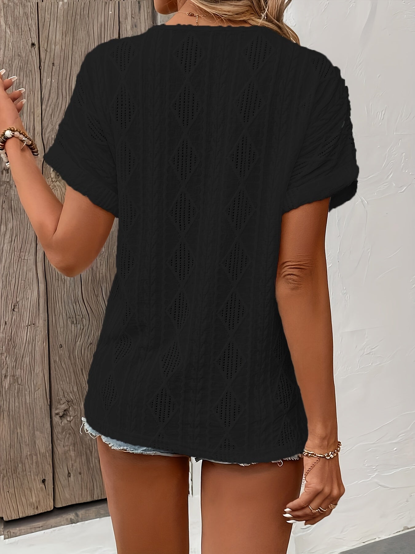 Gebreide V-Hals Top met Knoopjes Detail