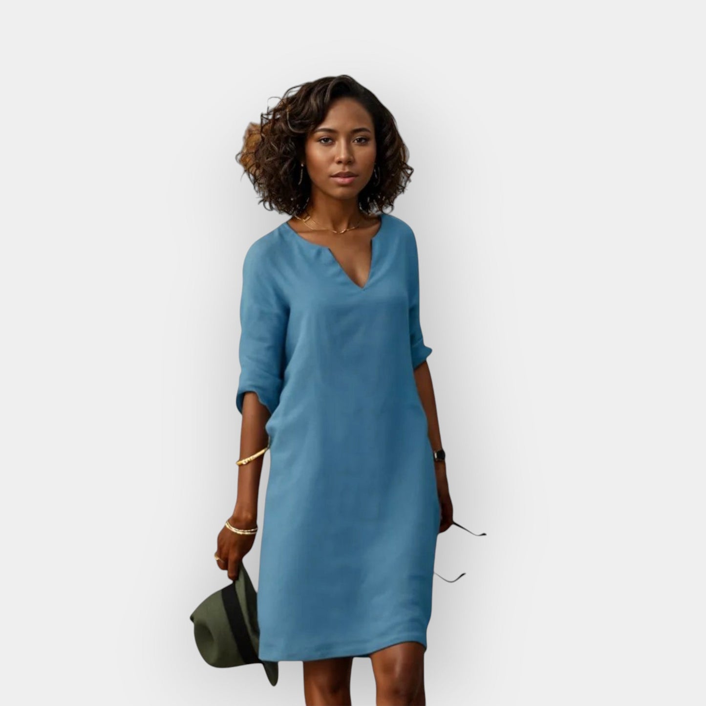 Midi Jurk Dames Luchtig Elegante V-Hals Driekwart Mouwen