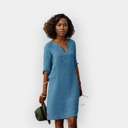 Midi Jurk Dames Luchtig Elegante V-Hals Driekwart Mouwen