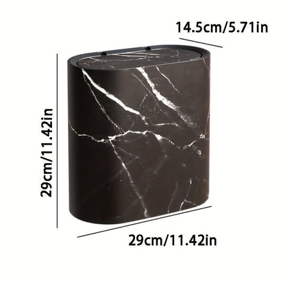 Prullenbak Marmer Look Ovaal Met Deksel Compact 29x29x14,5cm
