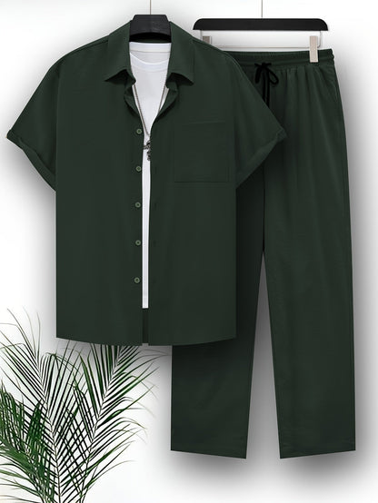 Korte Mouw Top en Broek Set Effen Kleur Zomer