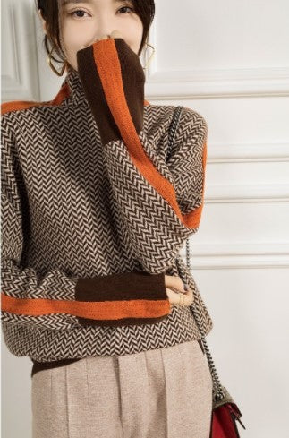 Dames Trui Gebreid met Contrasterende Strepen Stijlvol Design