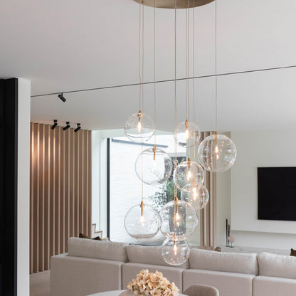 Cluster Hanglamp 9 Glazen Bollen Antiek Messing Verstelbaar 170cm Woonkamer
