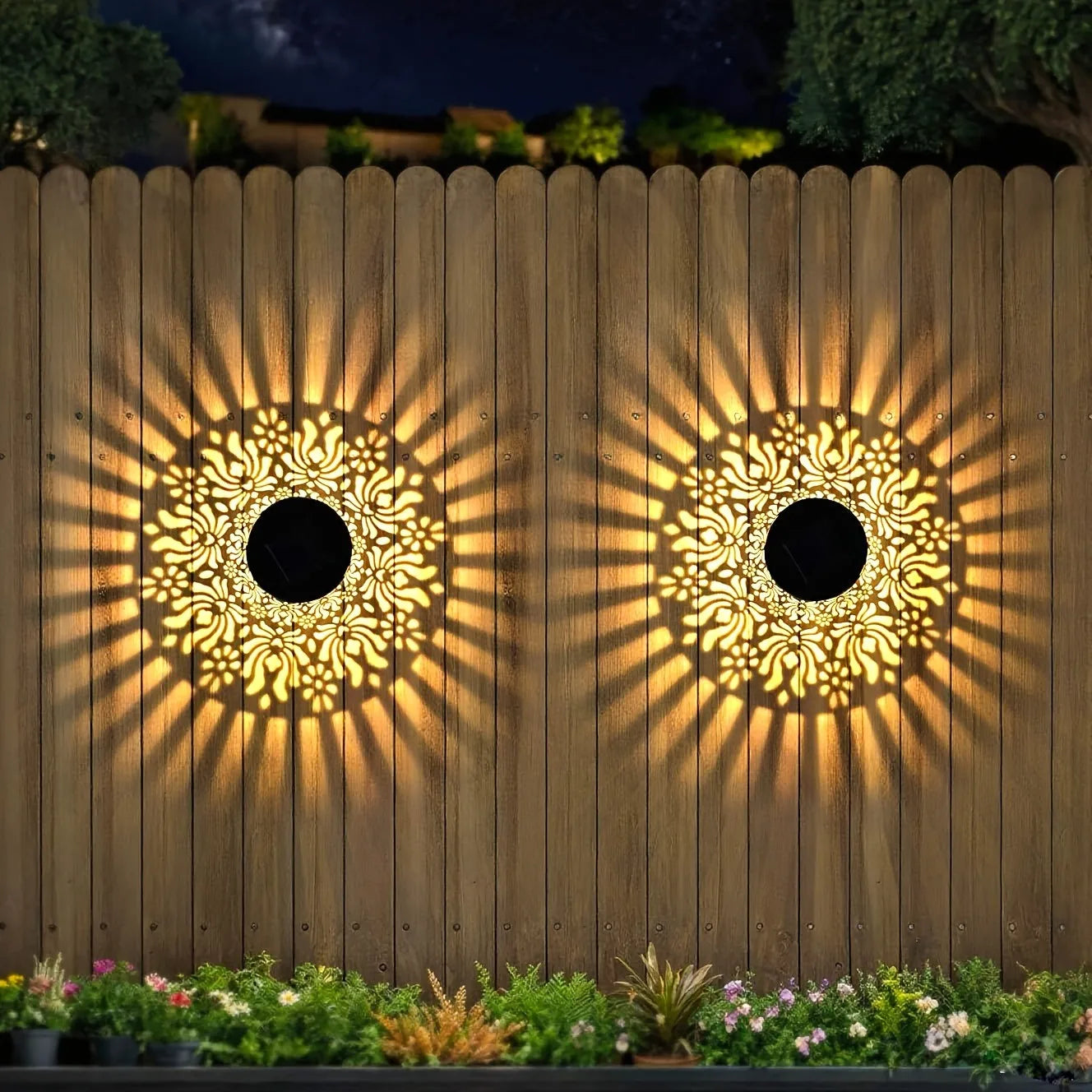 Solarwandlamp Set Pioenroos Schaduwspel Tuinverlichting Ijzeren Wanddecoratie Buitenlamp Draadloos Zelfklevend – 2 Stuks