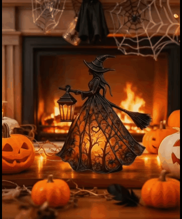 Halloween Decoratieve Lantaarn 30cm Gotisch LED Lamp Zwart Oranje Heksenlamp voor Feest Veranda Tafel Decoratie Mystieke Sfeer