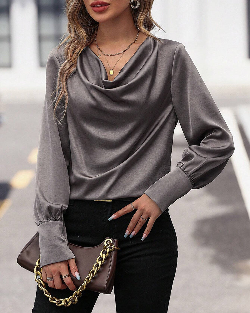Dame Blouse Effen Kleur Plooiblouse Stijlvol - StudioMarella