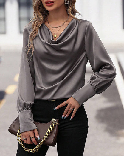 Dame Blouse Effen Kleur Plooiblouse Stijlvol - StudioMarella