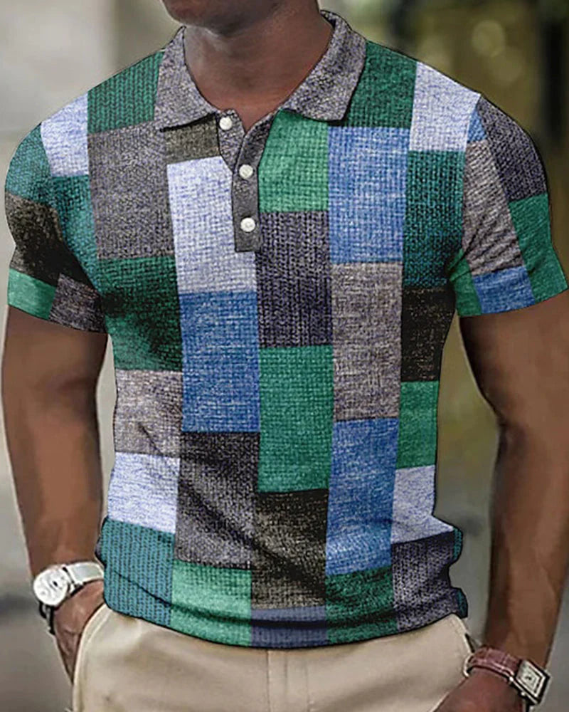 Mannen Polo Shirt Geruit Blauw Klassiek Design