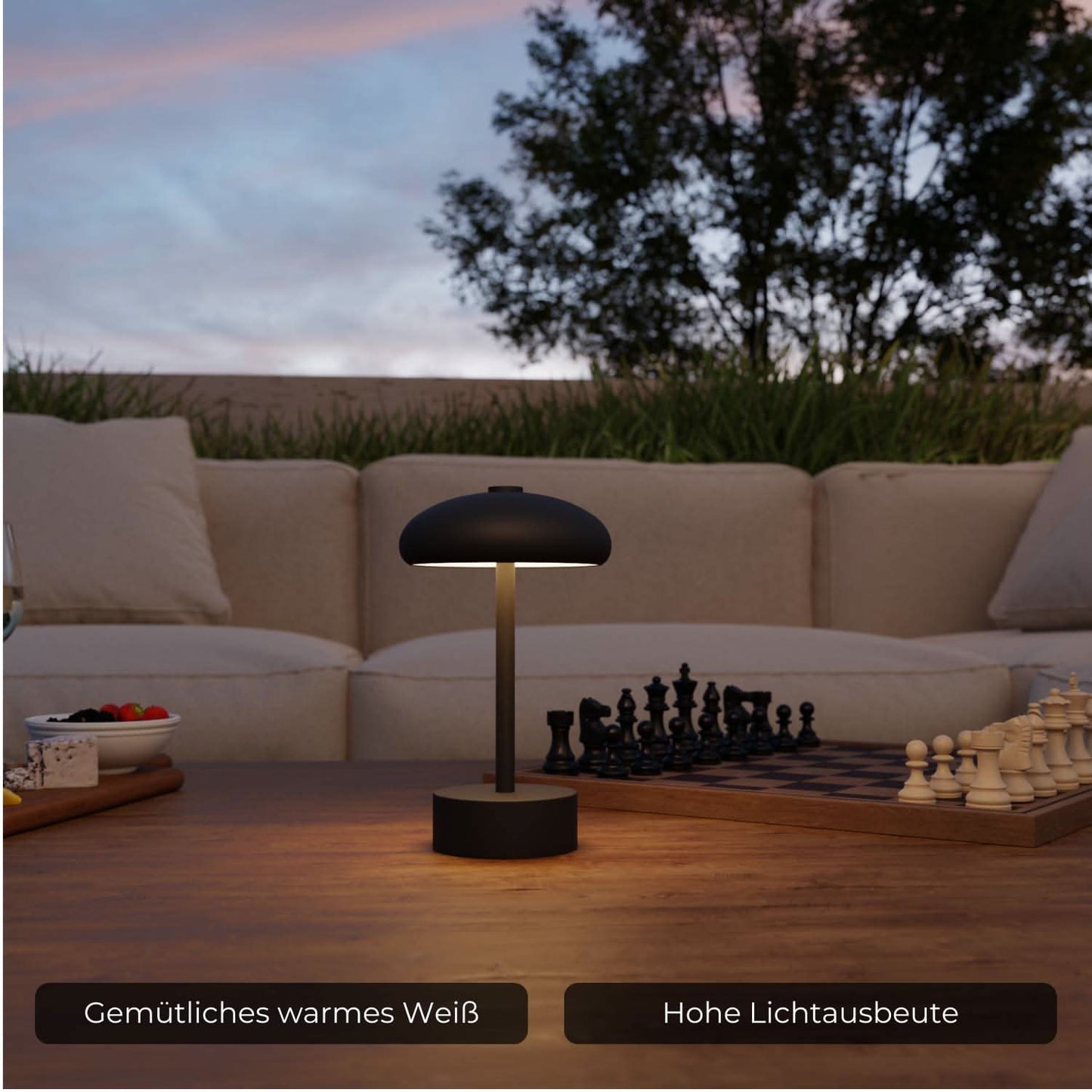 Tafellamp Draadloos Oplaadbaar IP54 2700K Zwart Wit Sand 23cm