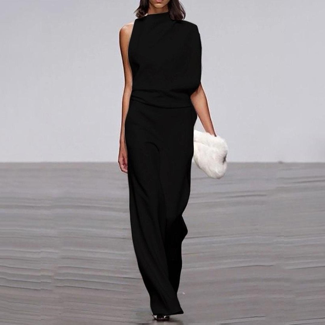 Jumpsuit Asymmetrisch Hoge Kraag Een Schouder Bloot