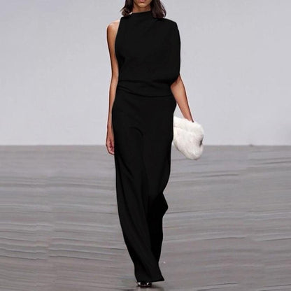 Jumpsuit Asymmetrisch Hoge Kraag Een Schouder Bloot