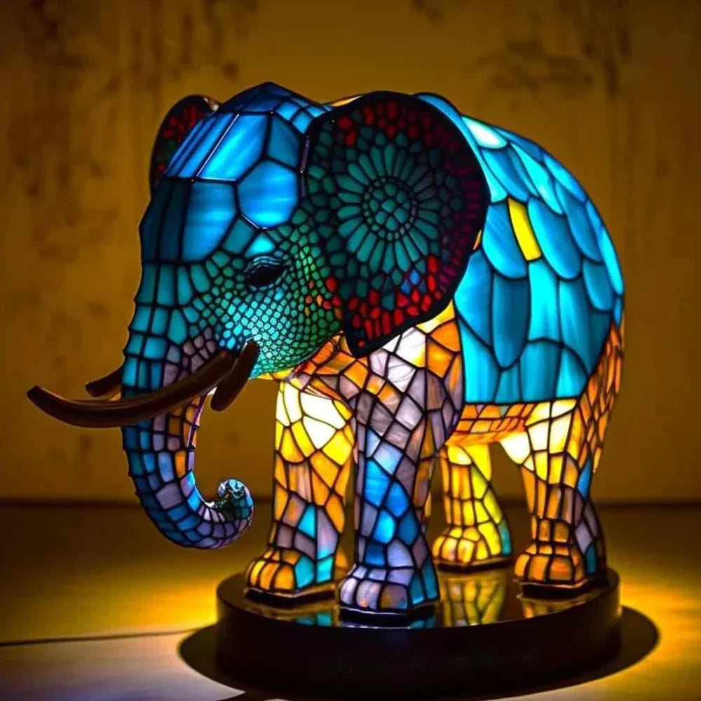 Decoratieve Tafellamp met Dierenprint Gebrandschilderd Glas Effect 15cm Warm Sfeerlicht voor Woonkamer Slaapkamer Nachtkastje