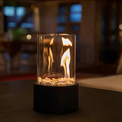 Tafelkachel op Bio-ethanol – Rookvrije Haard met Glazen Cilinder in Zwart, Wit of Zilver – Modern Design voor Binnen en Buiten
