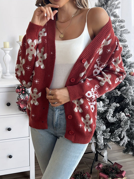 Kerstvest Gebreid Met Knopen Rood Elegant Kersttrui - StudioMarella