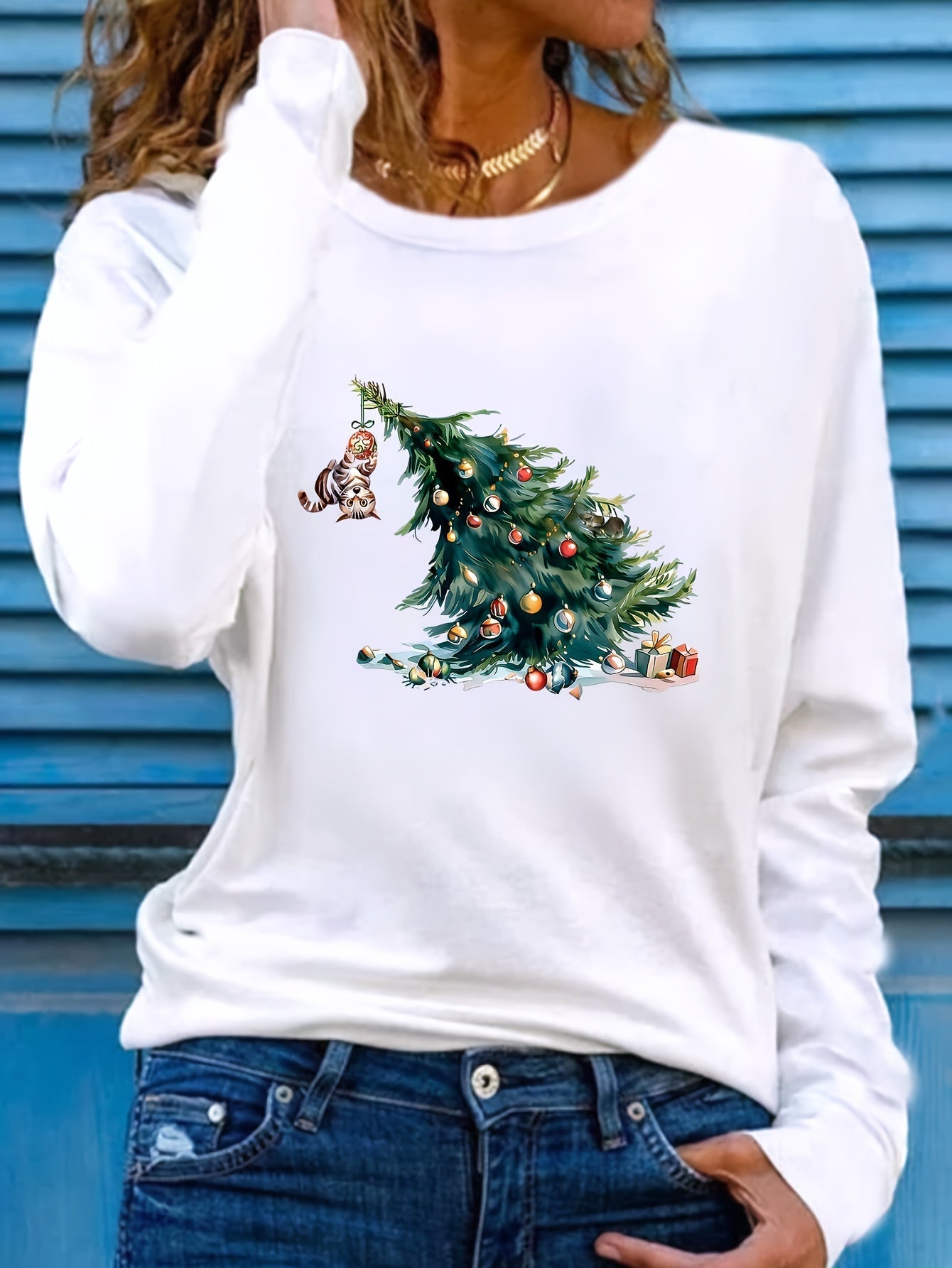 Kerst T-Shirt Lange Mouw Met Boom Print - StudioMarella