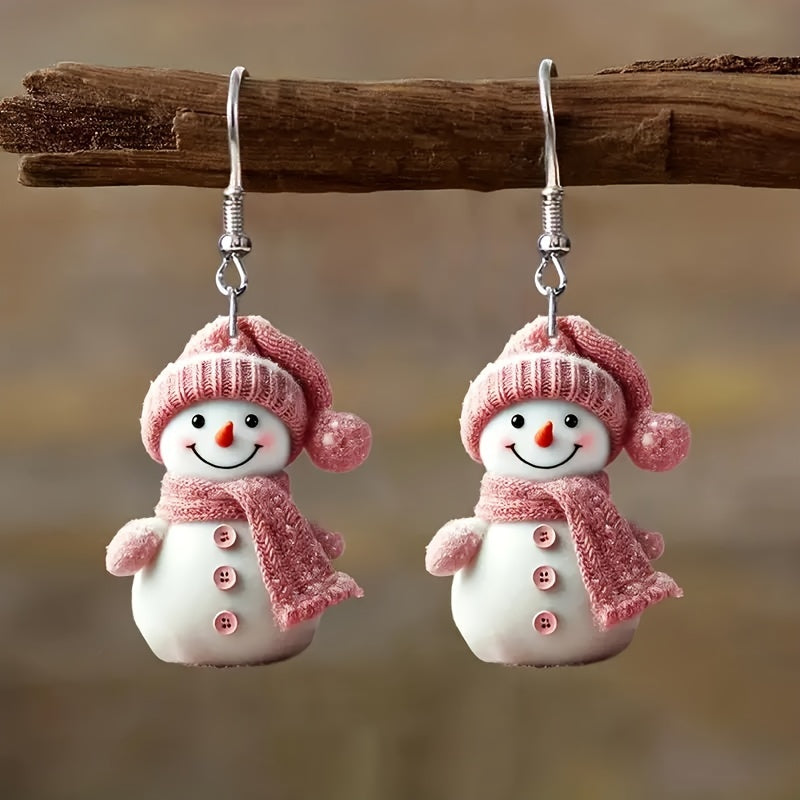 Kerst Oorbellen Sneeuwman Roze Hoed en Sjaal - StudioMarella