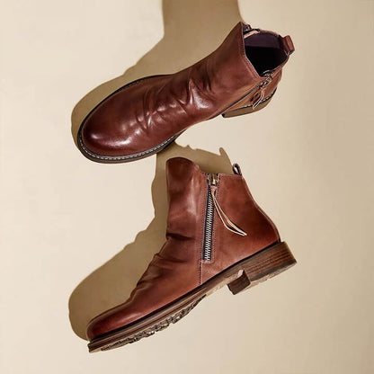 Leren Enkelboots met Rits Echt Leer Stijlvol Duurzaam → Leren Enkelboots Rits Echt Leer Dames Boots Stijlvol