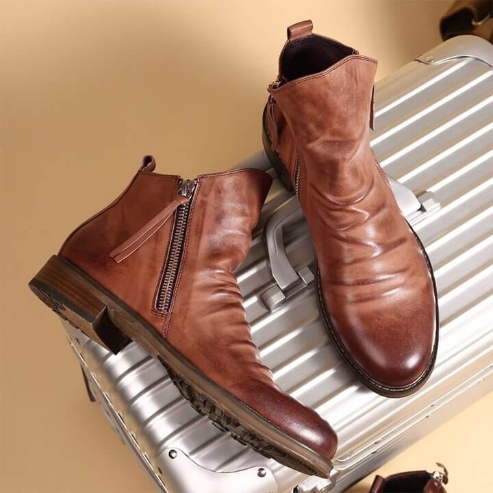 Leren Enkelboots met Rits Echt Leer Stijlvol Duurzaam → Leren Enkelboots Rits Echt Leer Dames Boots Stijlvol