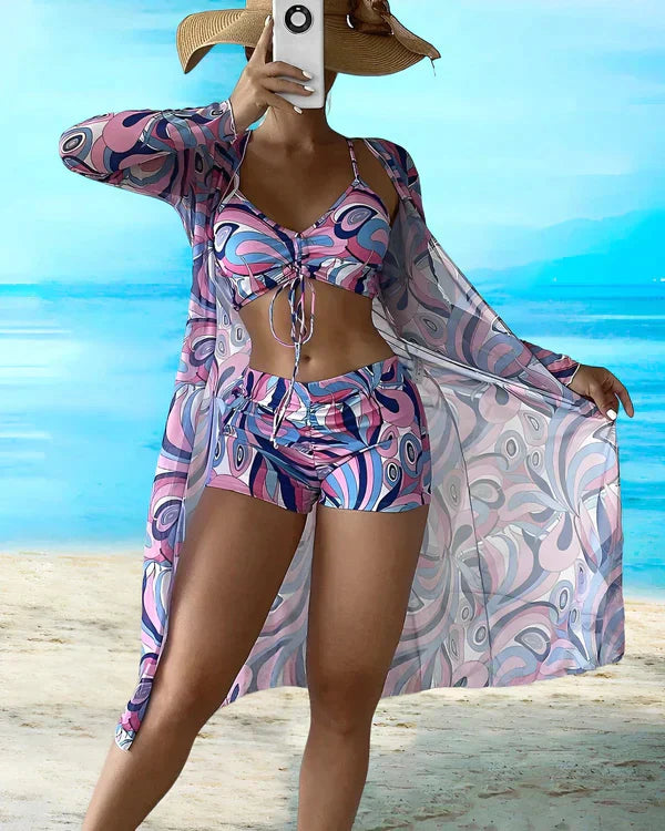 Bloemmotief Bikiniset 3-delig Zomer Badpak voor Vrouw