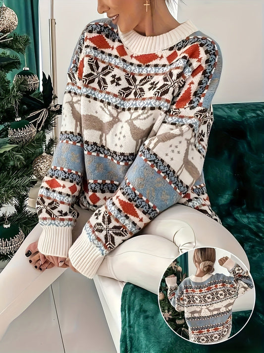 Kersttrui voor Dames Rendierpatroon Wit Festief - StudioMarella