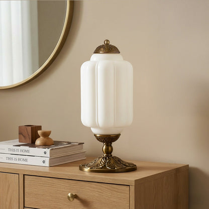 Retro Tafellampen met Getextureerd Crèmekleurig Glas – Franse Vintage Stijl met Messing of Zwart Frame
