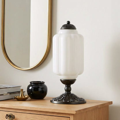 Retro Tafellampen met Getextureerd Crèmekleurig Glas – Franse Vintage Stijl met Messing of Zwart Frame