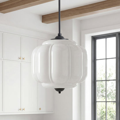 Vintage Melkglas Hanglamp met Messing Armatuur – Klassiek Retro Design voor Eetkamer, Hal & Leeshoek