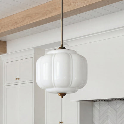 Vintage Melkglas Hanglamp met Messing Armatuur – Klassiek Retro Design voor Eetkamer, Hal & Leeshoek