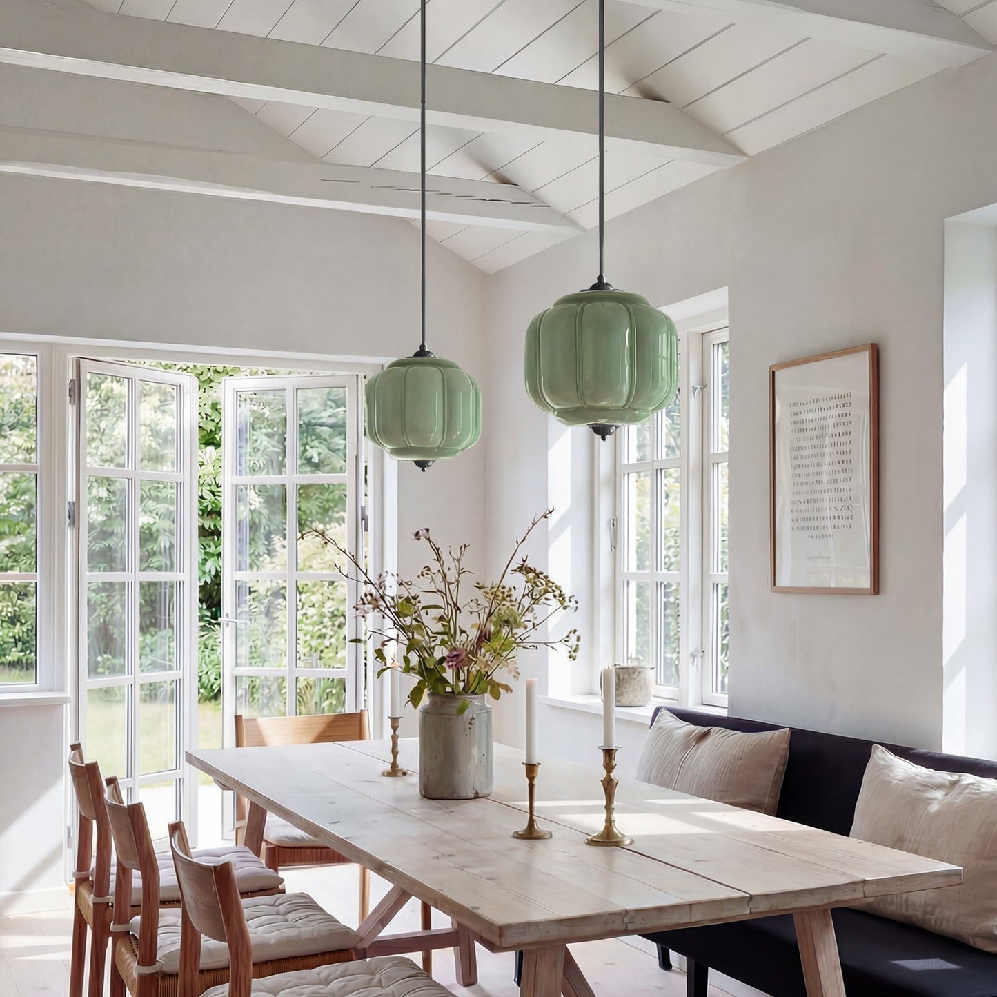 Vintage Melkglas Hanglamp met Messing Armatuur – Klassiek Retro Design voor Eetkamer, Hal & Leeshoek