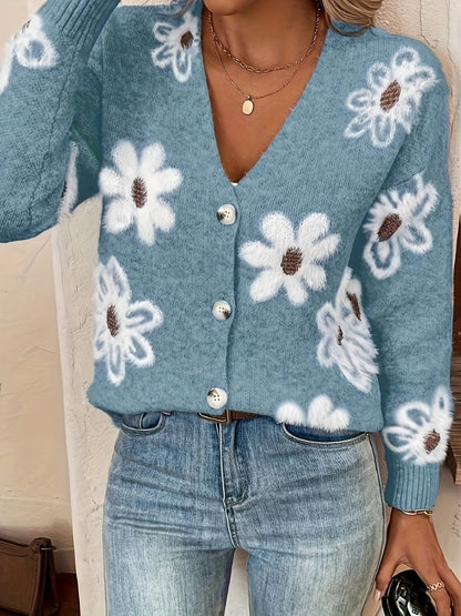 Vrouwen Trui Cardigan Zacht Bloemenpatroon - StudioMarella