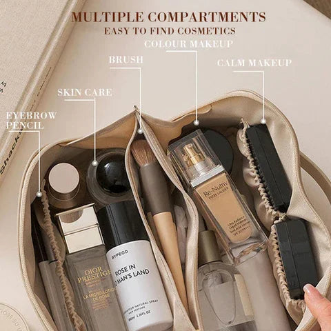 Elegante Make-up Tasje Zwarte Stof Ruim Inhoud