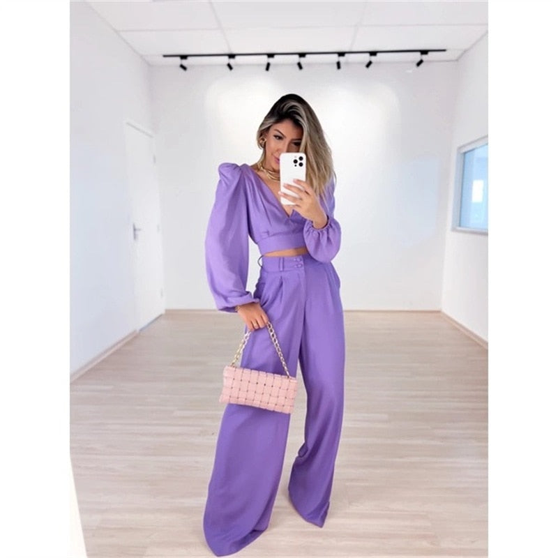 Vrouwelijke Tweedelige Set Paars Elegante Outfit - StudioMarella