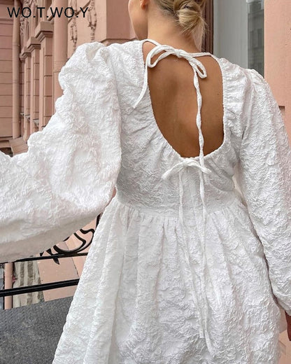 Vrouwelijke Oversized Jurk Wit Flared Model Los Valt